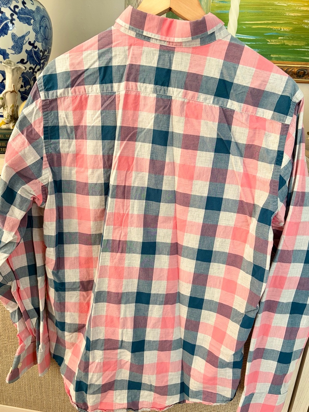 Banana Republic Coral and Navy Check Button-Down Shirt-00A - Picture 5 of 7